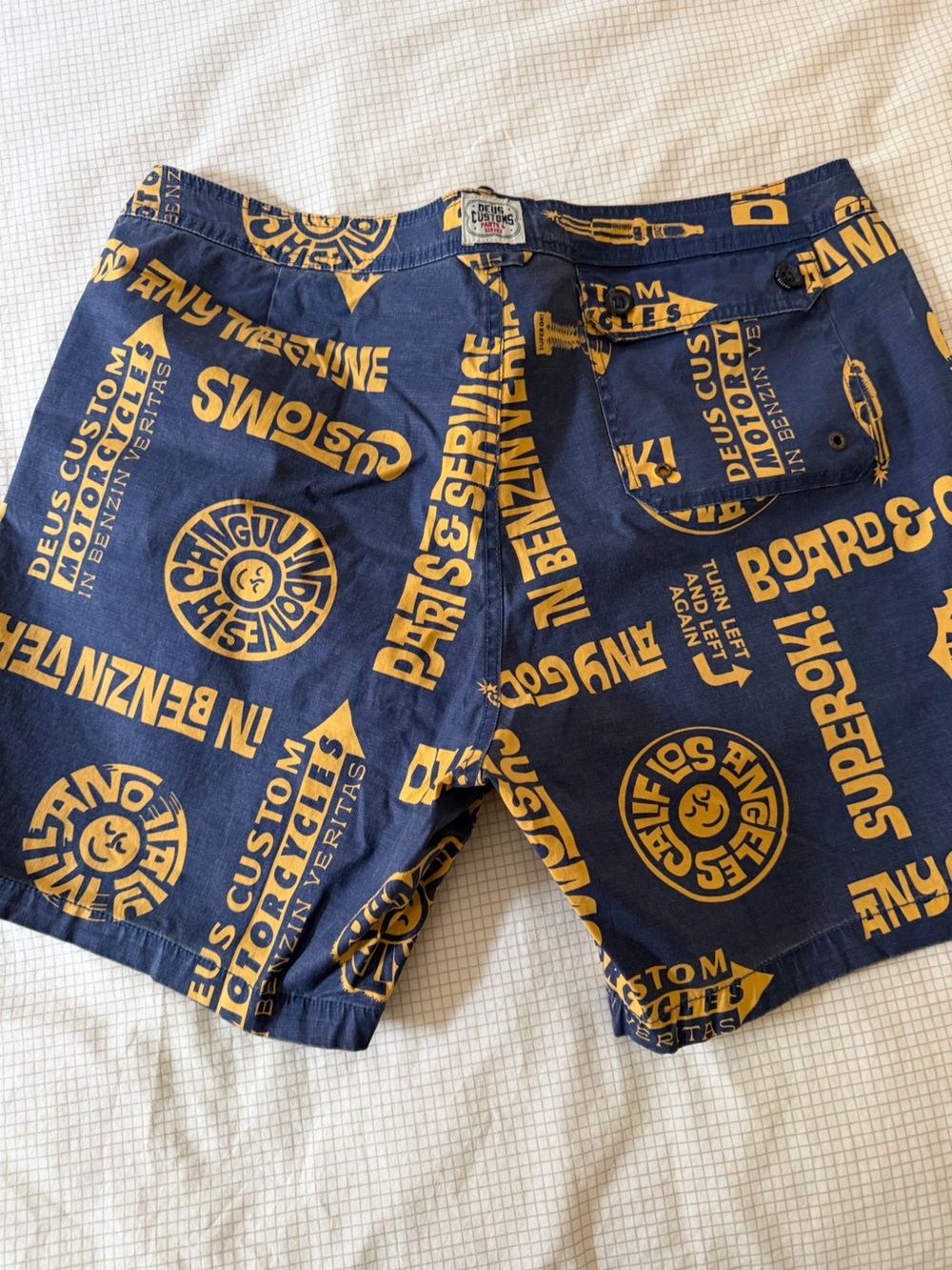 Navy & Mustard Deus Custom Cargo Shorts.